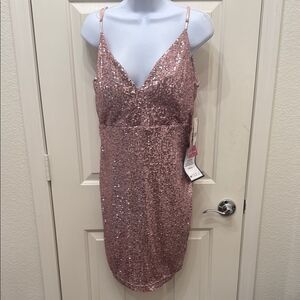 Emerald Sundae  Pink Sequins Mini Cocktail Dress Padded Bra Adjustable Strap XXL